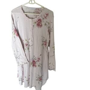 Carole Hochman Womens M Cotton Waltz Nightgown Long Sleeve Coastal Cottagecore